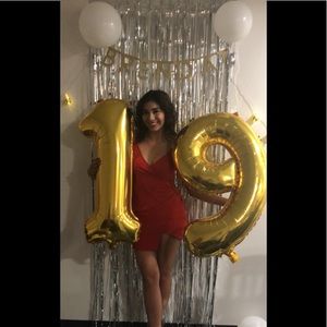 Red slit dress from Tobi! Super cute